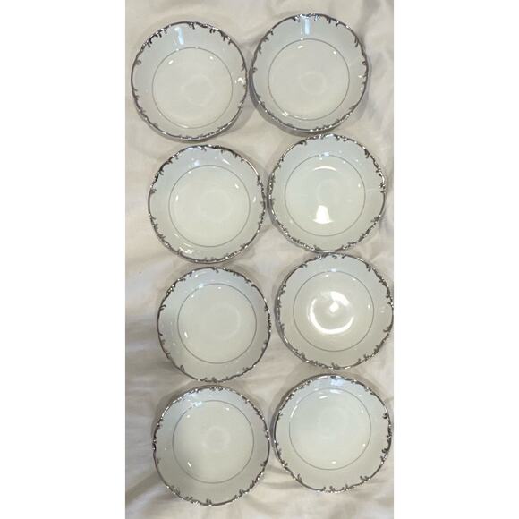 8 Mikasa Fine China Japan 'Marlboro' 9267 7.75" Coupe Soup Bowls Platinum Trim - Picture 2 of 5